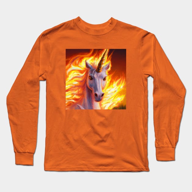 Unicorn Emerges From a Mystic Fire Long Sleeve T-Shirt by Star Scrunch